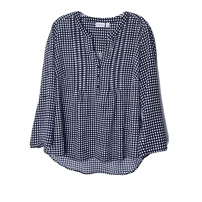 Kim Rogers Shirt Women Size 1X Black White Checkered Tab Sleeve Pleated • $15.99