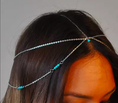 £4.42 • Buy New Boho  Multi Chain Layered Head Chain Turquoise Stone Bead Head Jewellery