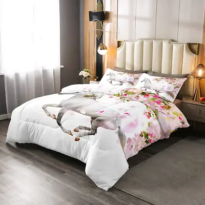 Horse Comforter Set Cherry Blossoms Flower Bedding Set For Kids Boys Girls Teen • $58.99