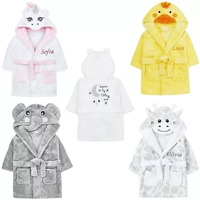 Personalised Girl Boy Dressing Gown Bath Robe Duck Elephant Newborn-6 Yrs • £15.95