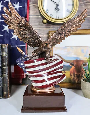 American Eagle Clutching Flag Medium Statue 10  Height Bronze Electroplated • $68.99