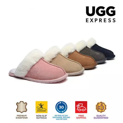 AUSTRALIAN SHEPHERD®UGG Slippers Women Men Sheepskin Wool Slippers Nonslip Rosa • $59