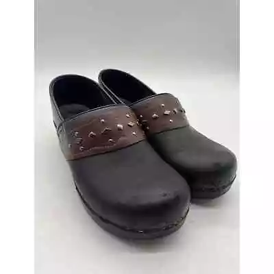 Dansko Clog Womens 9.5 Studded Comfort Vamp Paven Leather Slip On Casual Black • $26.99