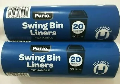 £9.99 • Buy Purio Swing Bin Liners With Tie Handle 50 Litre Strong Clear 60 Cm X 72 Cm