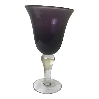 Large Goblet Cocktail Water Glass Purple Hand Blown Mexican Bubbles Margarita • $16.99