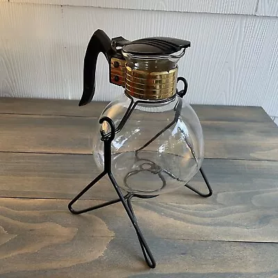 Vintage Cory Clear Glass Coffee Pot Carafe Server Art Deco Candle Warmer (SH) • $44.99