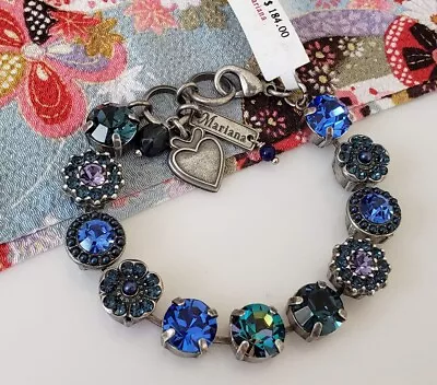 MARIANA Electra Royal Blue Mix Floral Swarovski Crystal Silver Plated Bracelet • $128.80