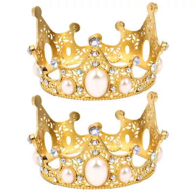  2 Pcs Pearl Tiara Princess Decorations Crown Ornament Rhinestones • £7.38