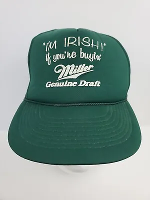 VINTAGE Miller Genuine Draft Designer Pro Snapback Hat Irish Beer Trucker Rope  • $31.54