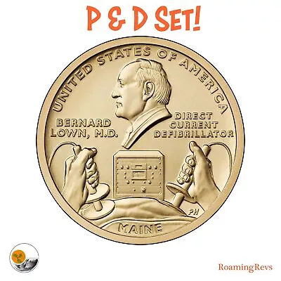 2024 P D MAINE American Innovation $1 Dollar-Dr Defib Mint 2 Coin Set -PRESALE- • $3.94