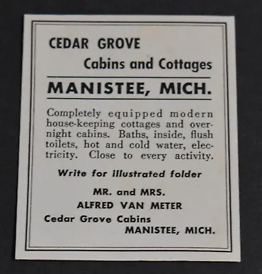 1947 Print Ad Michigan Manistee Cedar Grove Cabins Cottages Alfred Van Meter Art • $17.98