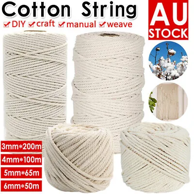 $24.87 • Buy 3/4/5/6mm Natural Cotton Rope Cord String Twisted Beige Craft Macrame Artisan AU