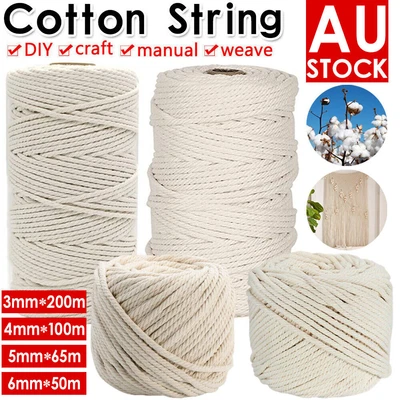 $24.87 • Buy 3/4/5/6mm Natural Cotton Rope Cord String Twisted Beige Craft Macrame Artisan AU