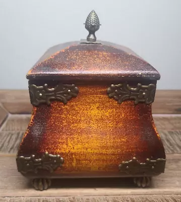 Small Decorative Wooden Keepsake Box With Metal Accents/ Feet & Removable Lid • $29