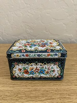 Vintage DAHER Decorative Tin W Hinged Lid Floral Pattern Design Made In ENGLAND • $18