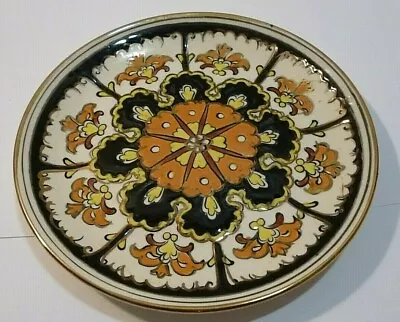 Vintage Hand Made Manousakis Keramik Rodos Greece Orange Black 7  Plate • $19.95