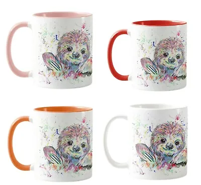 Sloth Watercolour Rainbow Art Coloured Mug Cup Office Work Gift • £10.99