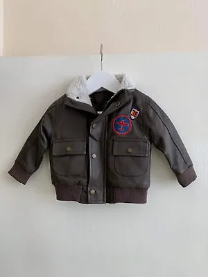 £50 • Buy Honour & Pride Green Faux Leather Graphic 6-12 Months Baby Boy Bomber Jacket