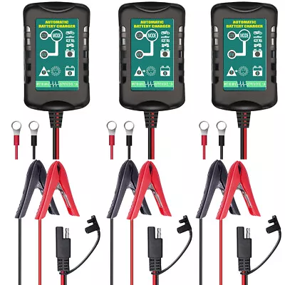 3 Packs Battery Charger Maintainer Trickle 6V 12V 1.5A Car Automatic Motorcycle • $59.88