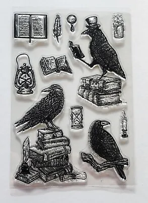 Crows Ravens With Books Rubber Stamp Set 4x6  • $9