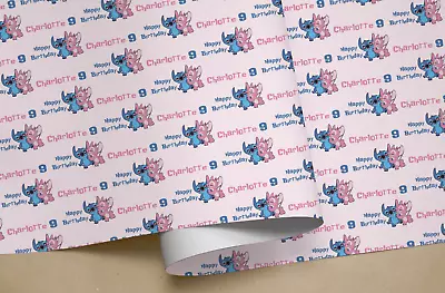 Personalised Pink LILO & STITCH BIRTHDAY Gift Wrapping Paper Add Any Name & Age • £6.95