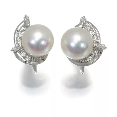 Auth MIKIMOTO Earrings Akoya Pearl 8.5mm Diamond 0.13ct/0.13ct 14K White Gold • $978.52