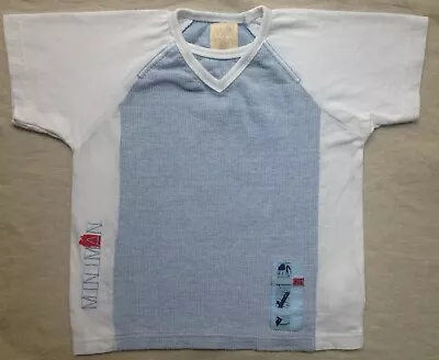 Miniman France Blue Rib White Cotton Logo T-Shirt Age 4 102 Cm • £9.99