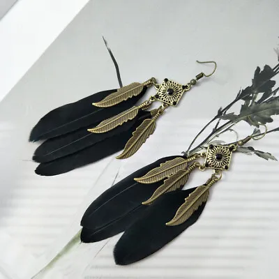 Mysterious Feather Chandelier Earrings Gypsy Boho Tribal Tassel - Pierced • £3.49