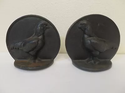 Vintage Pair Virginia Metalcrafters Cast Iron Chicken Rooster Bookends Mrkd 8-12 • $40