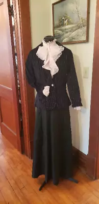 Victorian Style Costume Dress Skirt Blouse Steampunk Pinstripe Jacket Jabot • $85