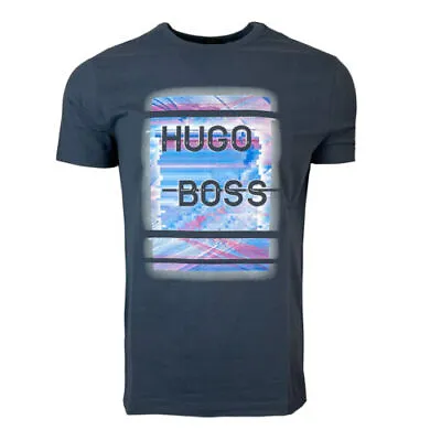 Hugo Boss Stretch Cotton Jersey T-shirt With Logo Artwork 50383423 410 - Navy • $65