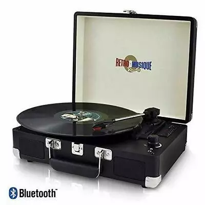 Bluetooth Suitcase Style Record Player With FM Radio LED Display KXRM19 Black • $129.99