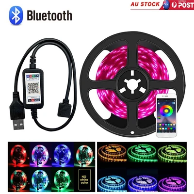 $5.69 • Buy USB RGB LED Strip Lights 1M-5M 5050 SMD Bluetooth Controller Music Sync Powered