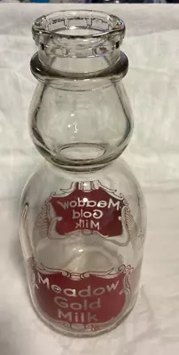 Vintage MEADOW GOLD Dairy QT. Glass Milk Bottle Cream Top GREAT CONDITION • $44.97