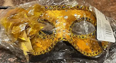 STUNNING Mask Masquerade Mardi Gras Halloween Gold Black Feathers Embellished • $7