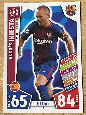 Match Attax UEFA Champions League 2017 2018 17 18 Andres Iniesta Barcelona • £0.99