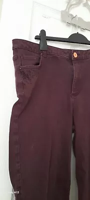 M&S Per Una Straight Leg Embellished Brown Jeans UK 16 • £9