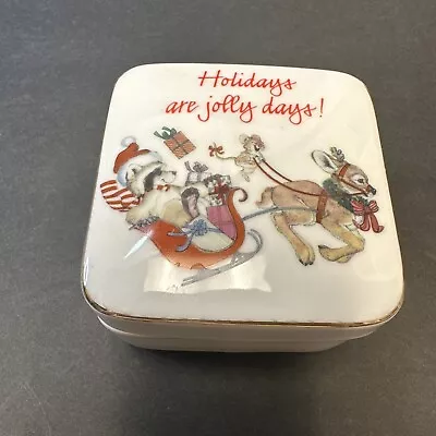 Designer Collection Porcelain Trinket Box 3” W Lid Holidays Are Jolly Days Deer • $15