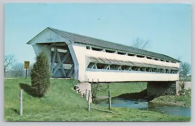 Little Darby Creek Covered Bridge Milford Center Ohio OH 1950s Postcard • $3.49