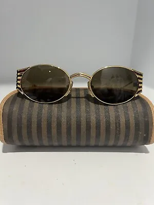 Vintage Fendi FS300 Rare Oval Gold Safety Pin Arm Coin Sunglasses With Case • $161.91