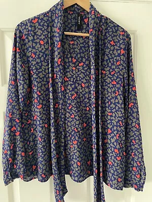 Marc Cain Blouse Size 10/12 Blue Mixed Leopard Print • £10