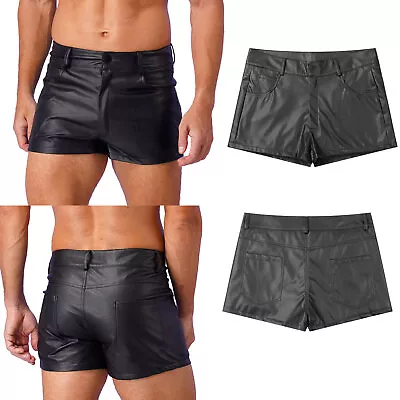 US Mens Sexy Shorts Shiny PU Leather Cargo Pockets Bodybuilding Pants Gym Boxer • $13.85