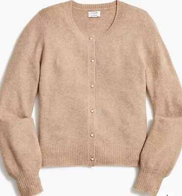 J. CREW Puff-Sleeve Cardigan Sweater Extra Soft - Beige W/Pearl Buttons **NEW • $20