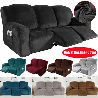 Velvet Recliner Chair Cover 1 2 3 Seater Sofa Slipcover Armchair Couch Protector • £28.99