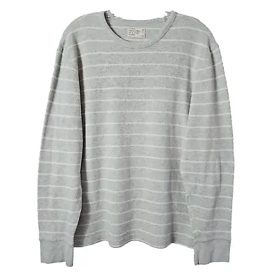 J Crew Men's Surplus Thermal Cotton Shirt XL Gray Stripe Long Sleeve Crew Neck • $18.99