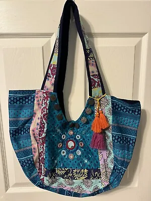 Vintage Old Navy Patchwork Hobo Bag Slouch Floral Ethnic Boho Hippie Large Tote • $22