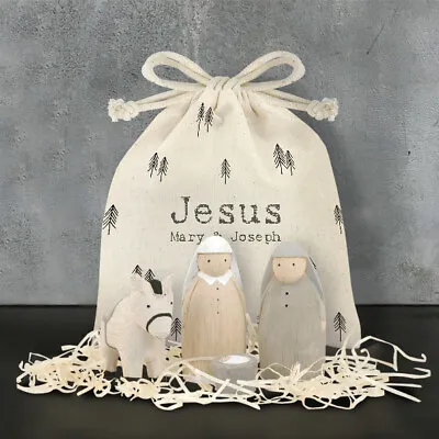 East Of India Handmade Wooden Jesus Mary & Joseph Bag Set Christmas Nativity  • £11.99