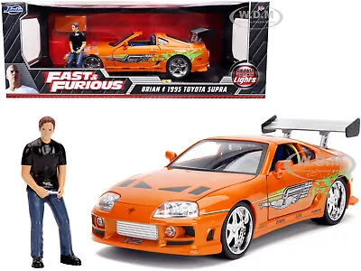 1995 Toyota Supra Orange W/lights & Brian Figure Fast & Furious 1/18 Jada 31139 • $59.99