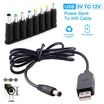 DC 5V To 12V Power Supply USB To 5.5 X 2.1mm Jack Plug Charger Cable With 8 Tips • $8.95