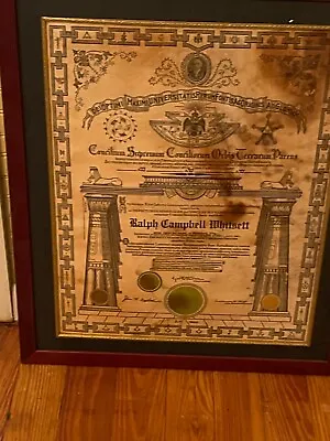 Antique Masonic 1920 Original  Supremum Conciliorum Orbis Certificate-Framed • $399